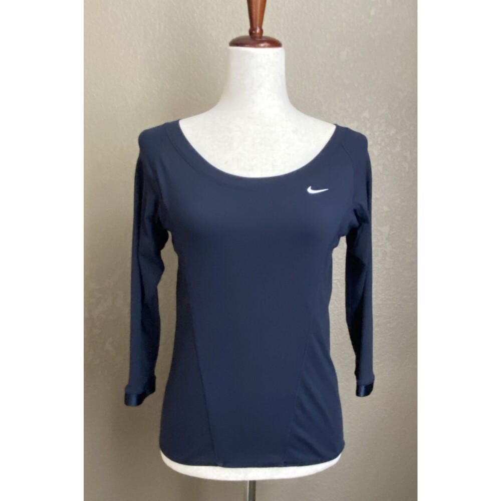 Nike Fit Dry Training Top Women's Small Navy 3/4 Sleeve Fitted Athletic